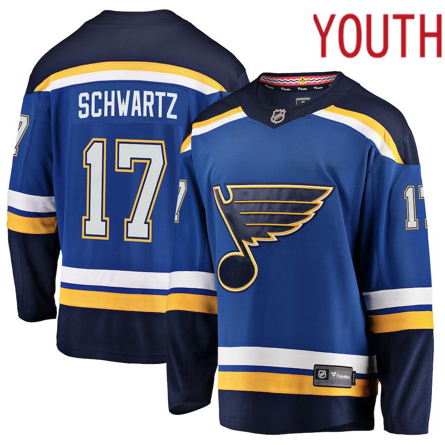 Youth St. Louis Blues 17 Jaden Schwartz Fanatics Branded Blue Breakaway Player NHL Jersey